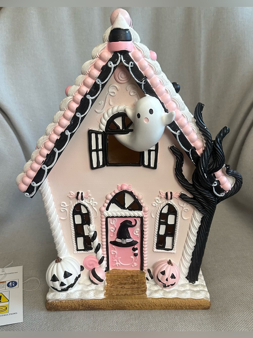 12” Ghoulish Pink Halloween LED Gingerbread House